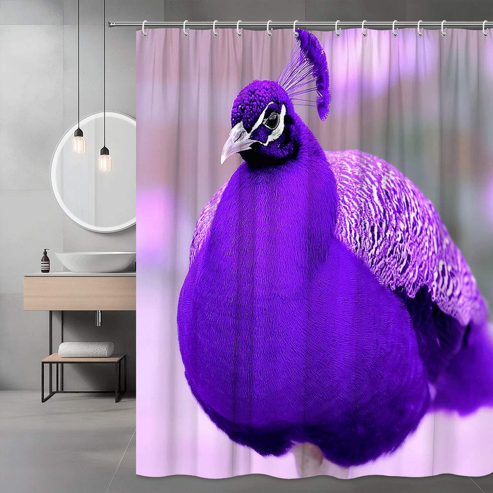 Purple Peacock Shower Curtain Printed Bird Floral Decor
