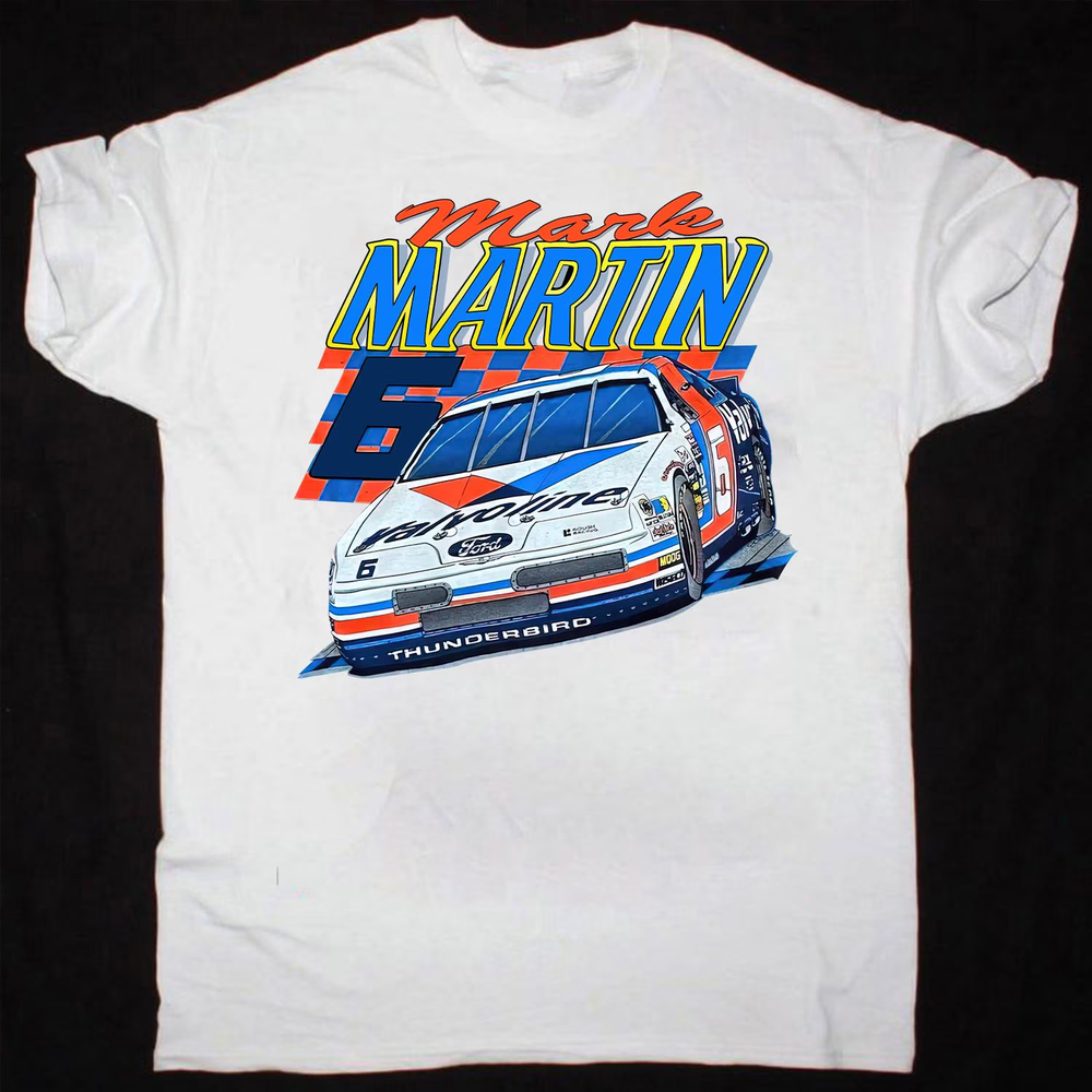 NEW Mark Martin Racing Car Short Sleeve Cotton White T Shirt S-5XL C352