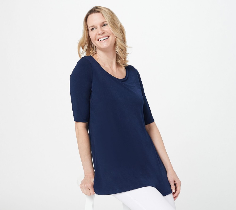 Susan Graver Women's Top Sz XS Modern Essentials Liquid Knit Tunic Blue A346351