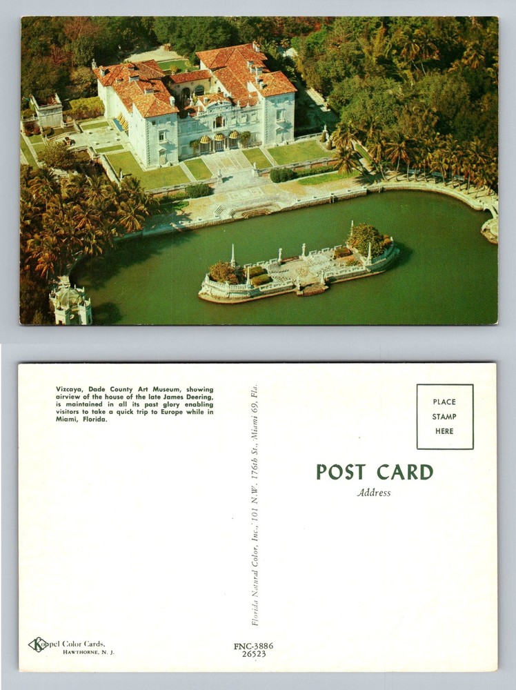 Miami, FL-Florida, Vizcaya Dade County Art Museum Deering Home Vintage Postcard