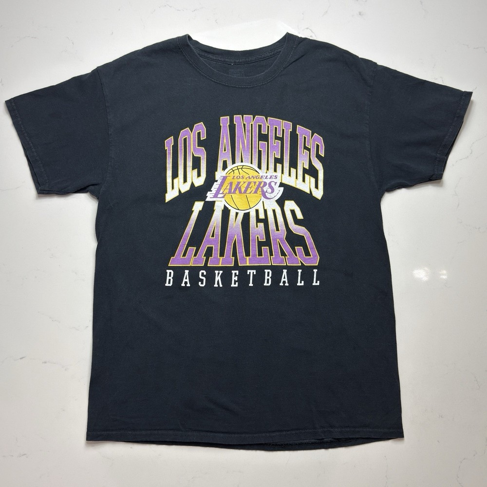 Vintage Los Angeles Lakers T-Shirt Mens Medium Black Big Logo Retro NBA Tee