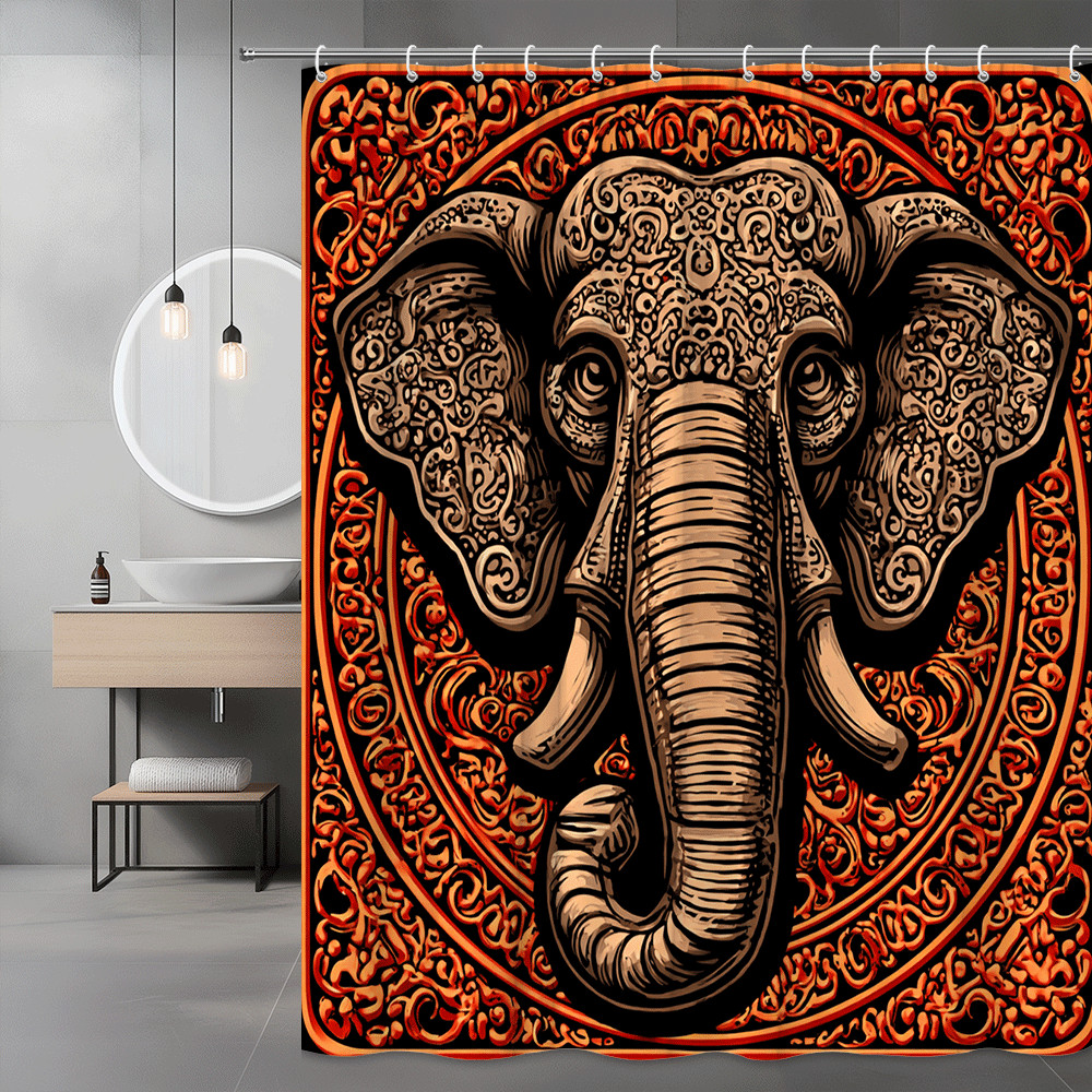 Elephant Face Shower Curtain Orange Black Graphic Art