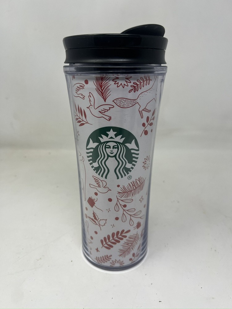Starbucks Holiday Tumbler Cup 2018 16 oz White & Red Dove Reindeer Fox Christmas