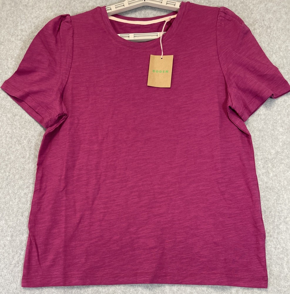 Boden Women’s Sophie Puff Sleeve Jersey Tee Lightweight Cotton Boho Sz S Magenta