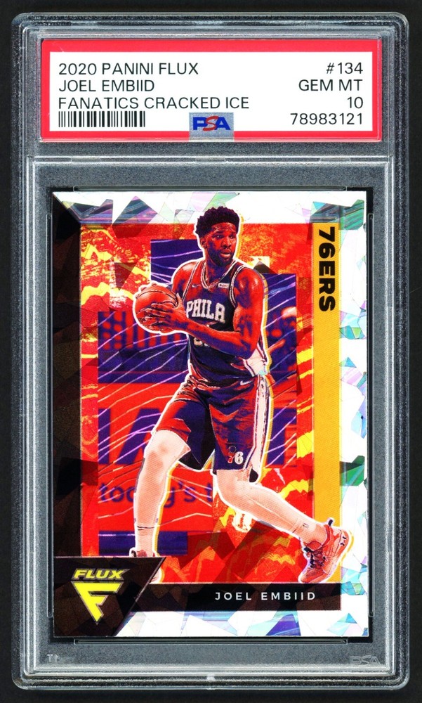 2020 Panini Flux Joel Embiid #134 Fanatics Cracked Ice PSA 10 MVP POP 1 GEM MINT