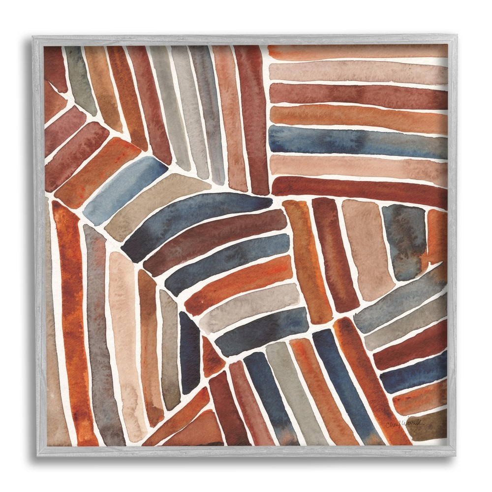 Abstract Terracotta Stripes Gray Framed Giclee Art Design by Cheryl Warrick