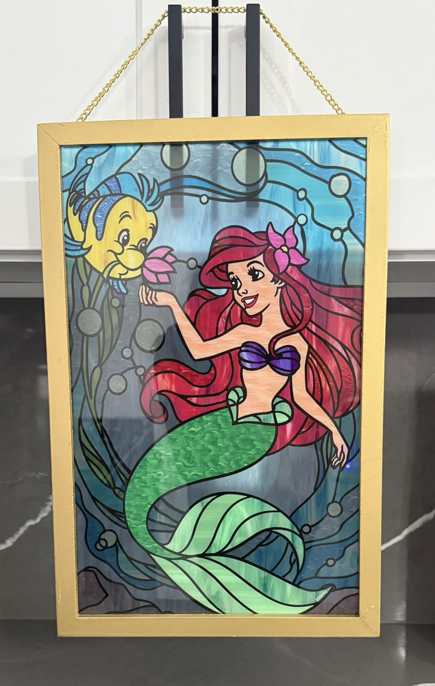 Disney Little Mermaid Ariel & Flounder Framed Stained-Glass Print