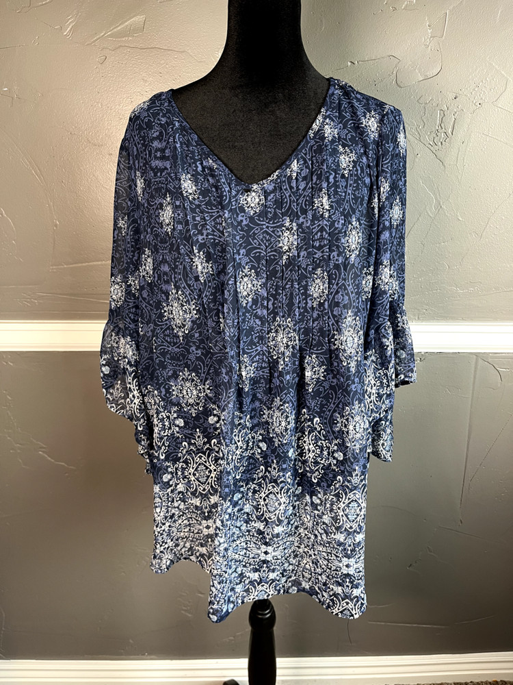 Style & Co Pintuck Top Women's Size 2X Sheer Bell Sleeve Boho