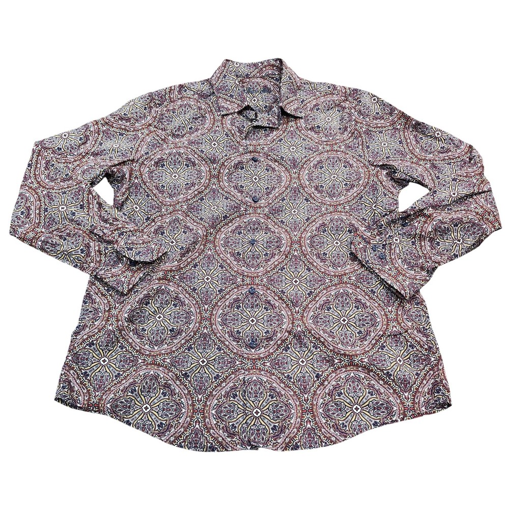 Paisley Design Shirt Mens Large Multicolor Long Sleeve Button Casual Cotton