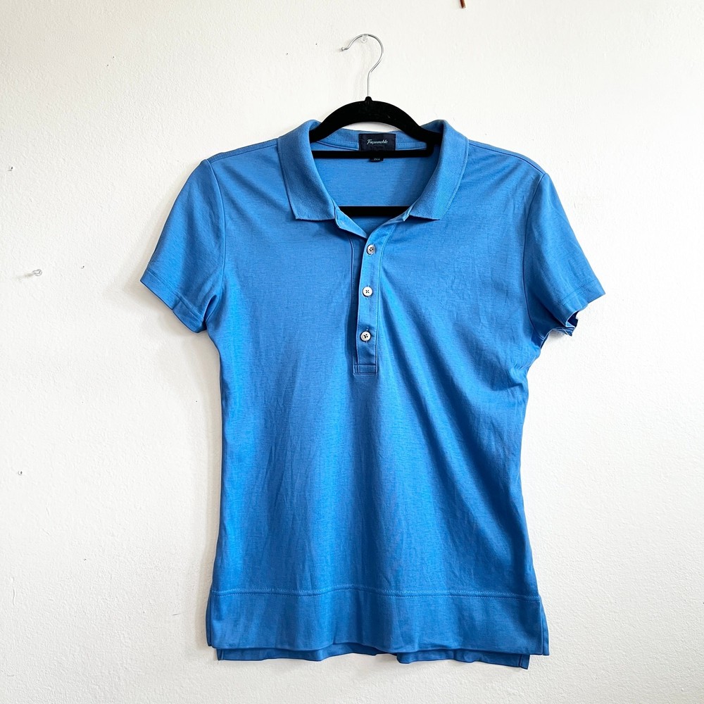 Faconnable Blue Polo Women’s Top Classic Preppy Casual Minimalist Medium