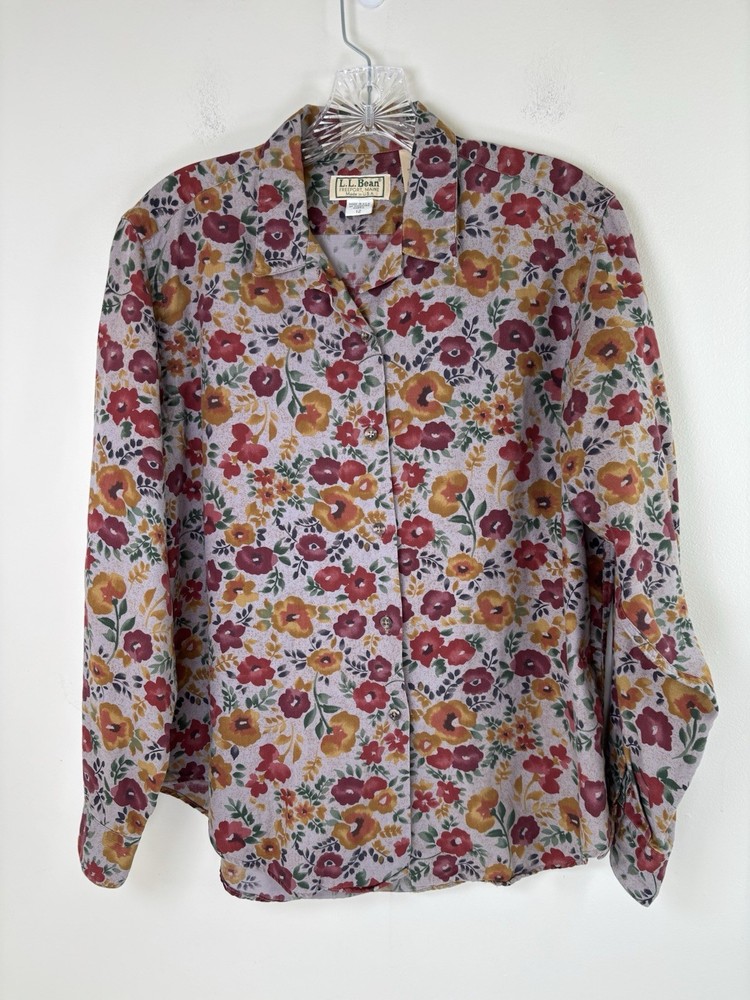 Vintage L.L. Bean Floral Shirt USA Made Womens 12 Button Up Long Sleeve