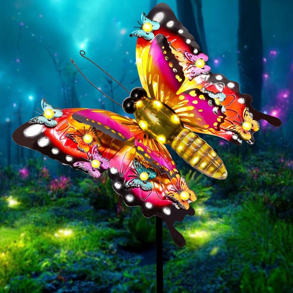 Mariposas Grandes Con Luces Solares Decoracion Para Exterior Jardin Patio y Casa