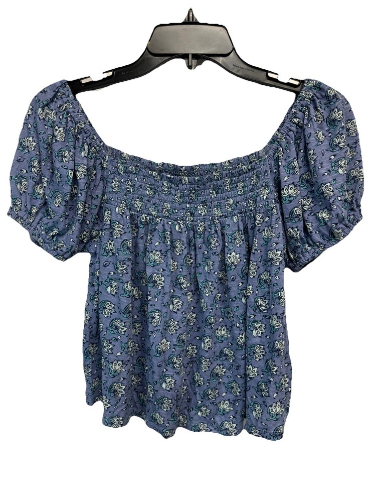 Lucky Brand Purple Floral Popover Top Short Sleeve Size XS