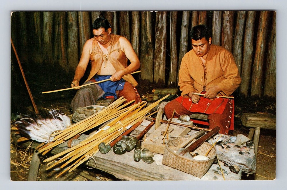 Cherokee NC-North Carolina, Oconaluftee Indians, Making Weapons Vintage Postcard