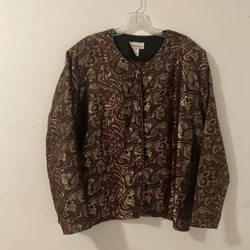 DRESSBARN maroon gold paisley button up dress jacket 18/20