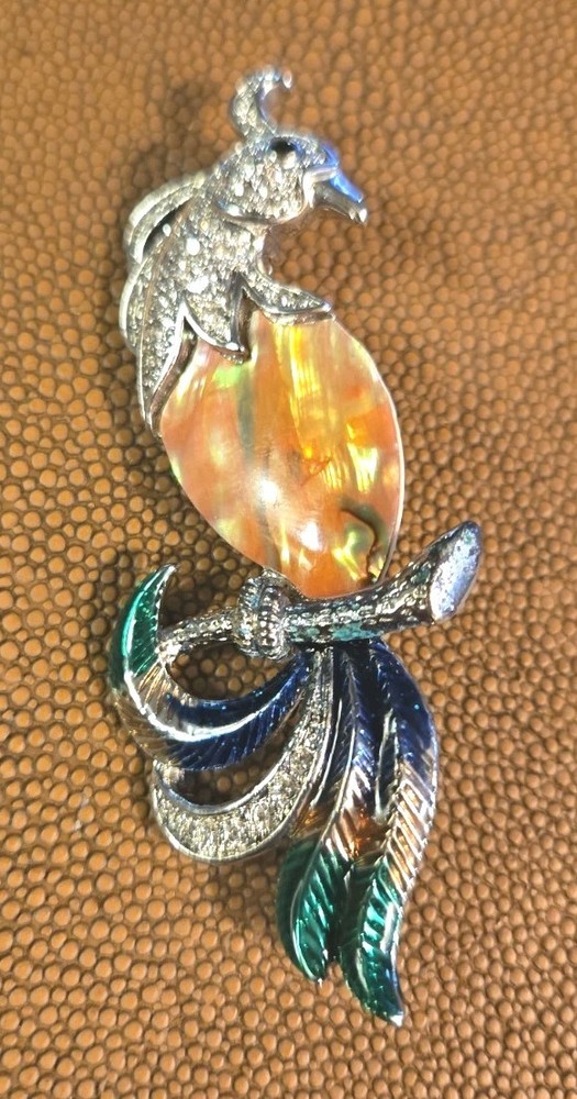 Vintage Bird of Paradise Rhinestone & Enameled Brooch Pin Multicolor 3.5