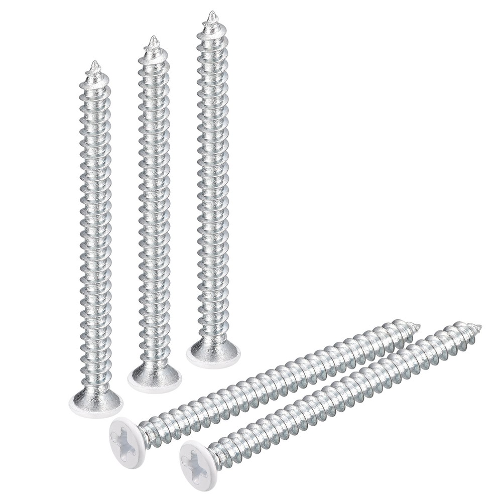 ST4x50mm White Self Tapping Screws, 50pcs Flat Head Phillips Wood Screws