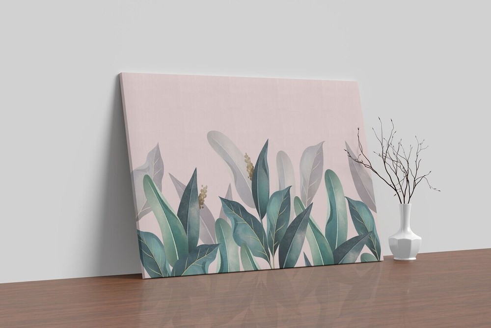 Pink Palm Green Tropical Leaves Paint Unframed Canvas Print Australian Wall Art