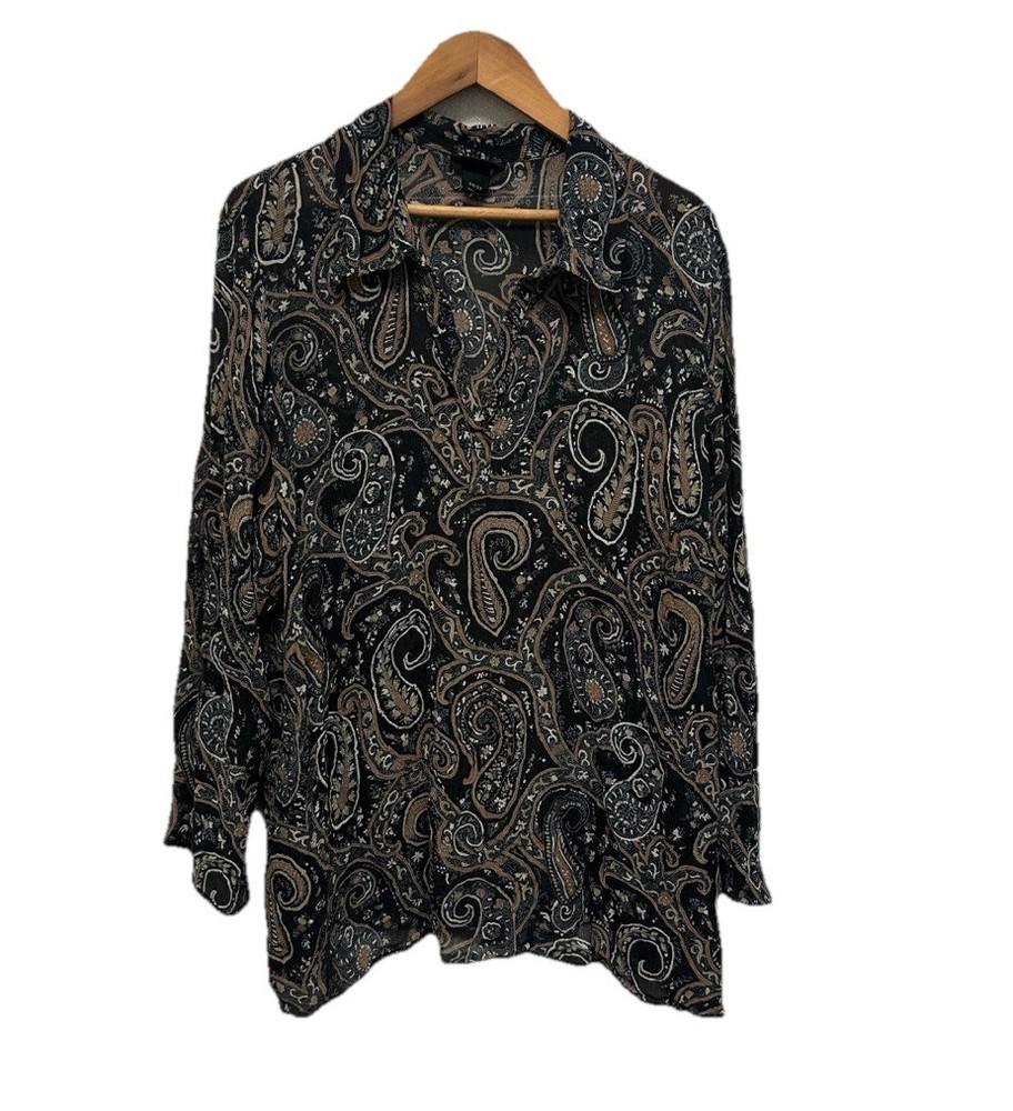 Lane Bryant Women’s 100% Silk Paisley V Neck Blouse Sz 26/28 Whimsigoth Top