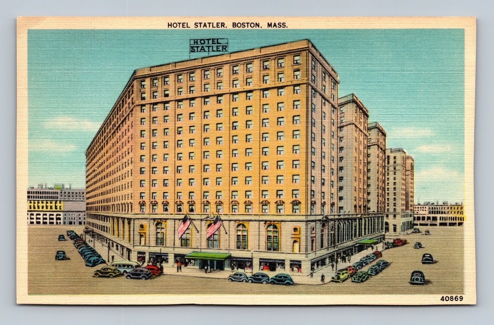 Vintage Linen Postcard Hotel Statler Boston Massachusetts Historic Landmark