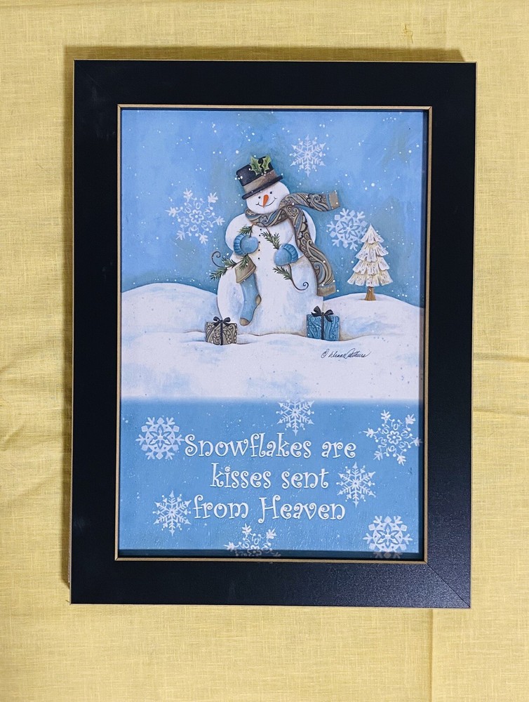 Snowman Winter Picture in Wood Frame