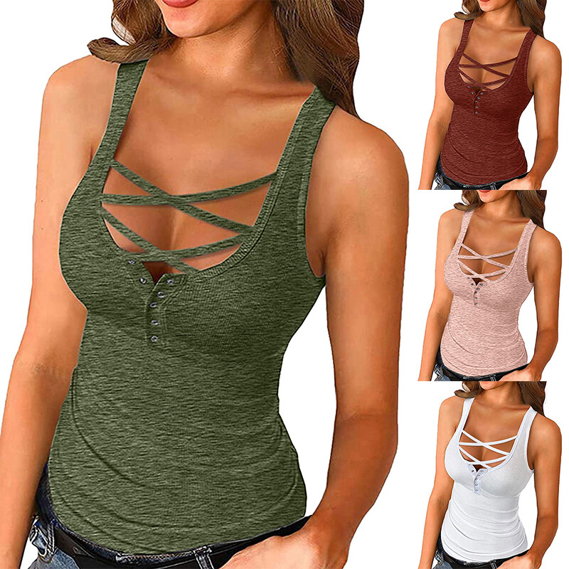 Womens Sexy Bandage V Neck Vest Top Ladies Sleeveless Cami T-Shirt Tank Summer