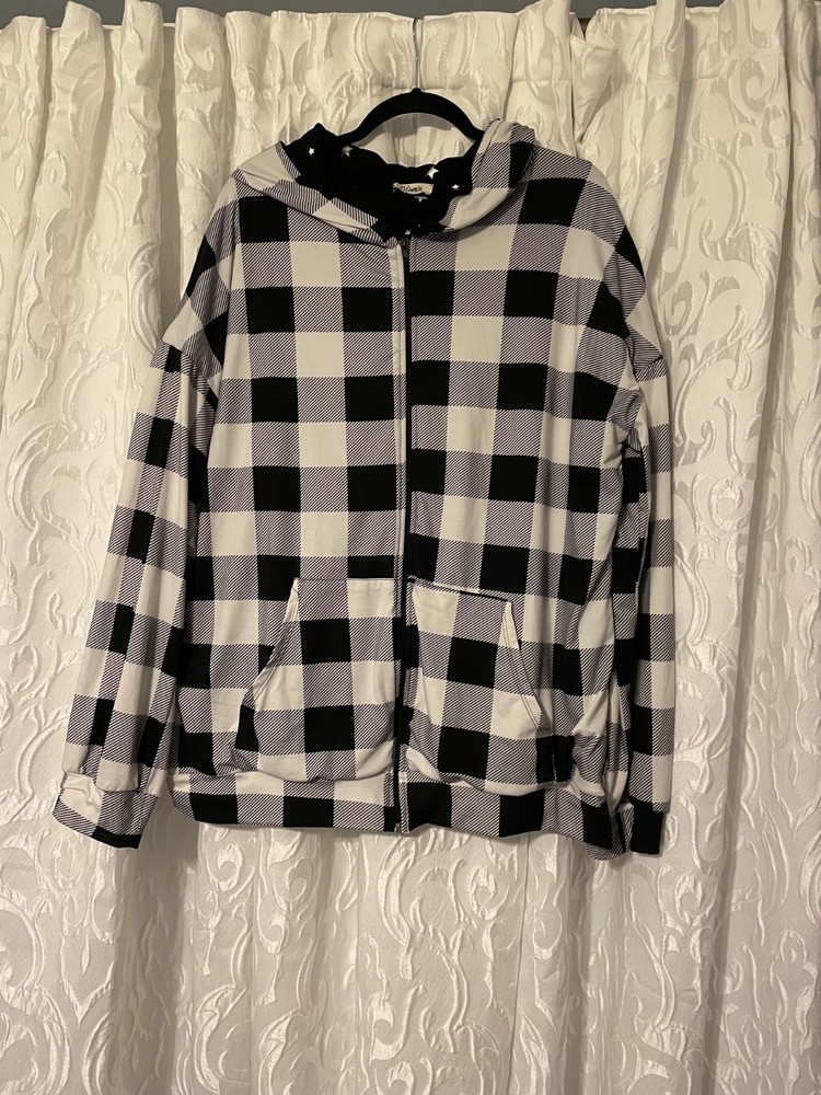 blumin apparel plus 3X full zip fleece hoodie, black and white check