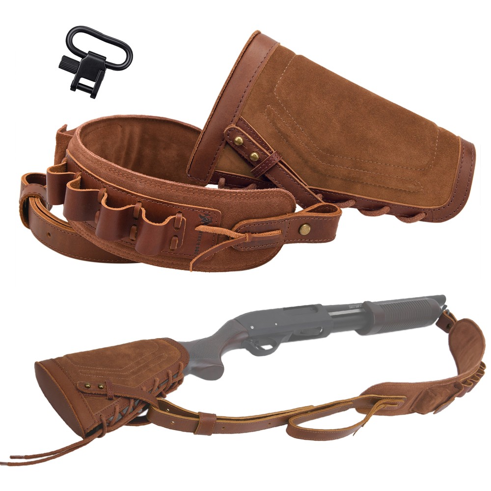 Leather Shotgun Buttstock Cheek Rest with Sling for 12GA 16GA 20GA --No Drill