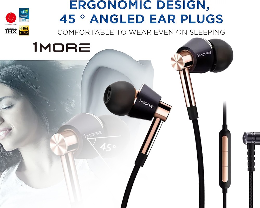 1MORE Hi-Res In-Ear Triple Driver Earphones Headphones Gold/Black (Cable Incl)