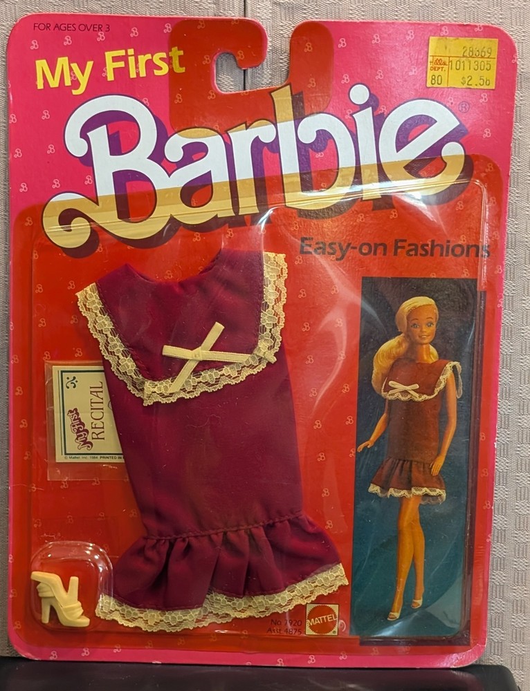 Mattel 1984 My First Barbie Easy-On Fashion BURGUNDY DRESS #7920 Unopened