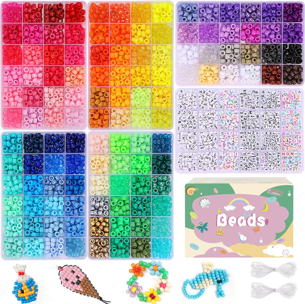 4680-Piece Pony Bead Kit for Friendship Bracelets with 120 Colorful Kandi Beads  