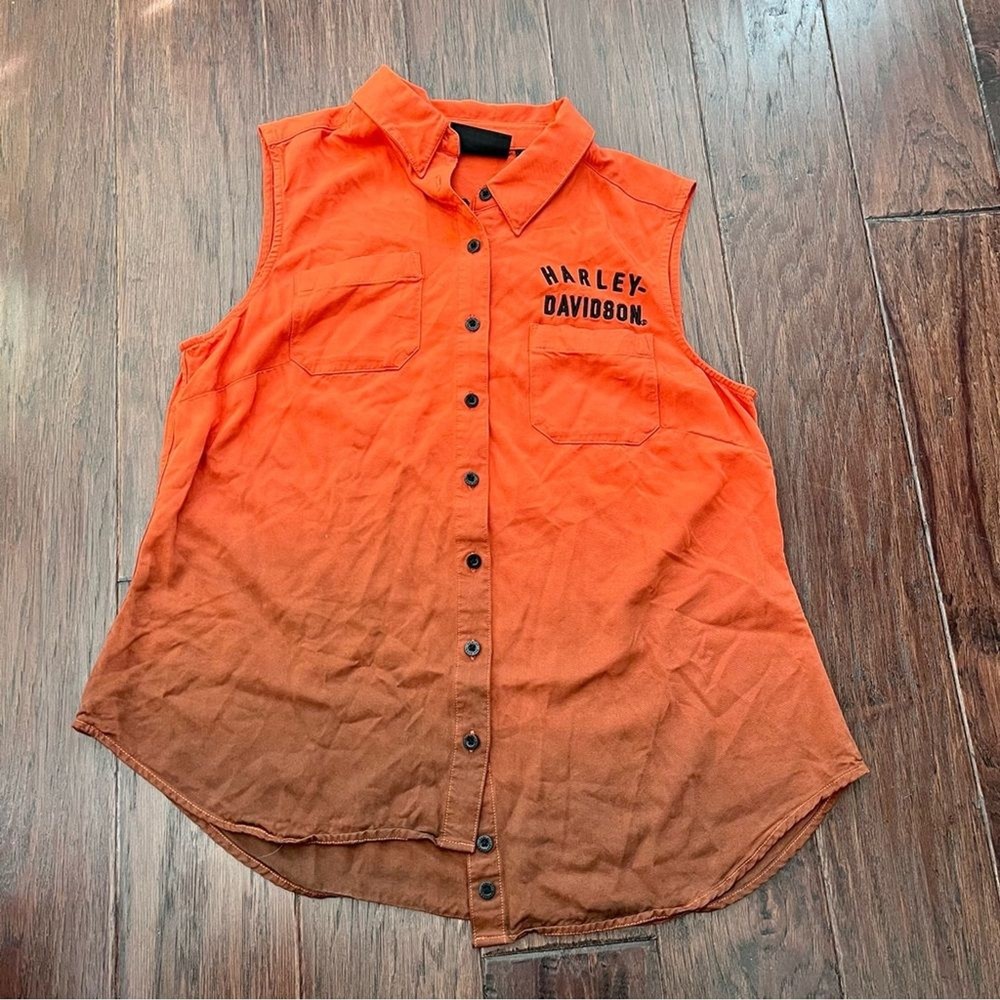 Harley Davidson button front top women’s medium orange black