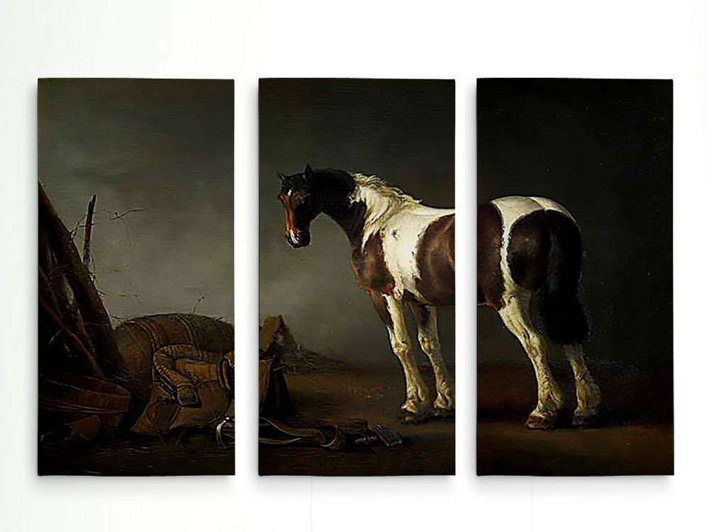 Horse with a Saddle Beside it Gallery Wrapped Canvas Wall Art, 24x36, Multicolor