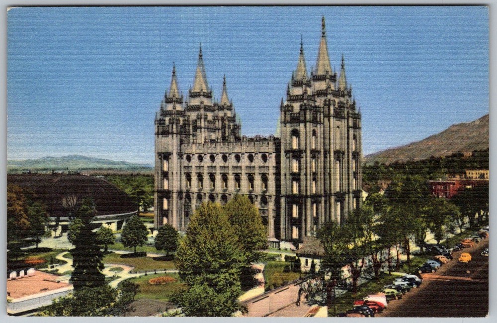 Vtg Linen Postcard Mormon Temple & Tabernacle Salt Lake City, UT 1950s