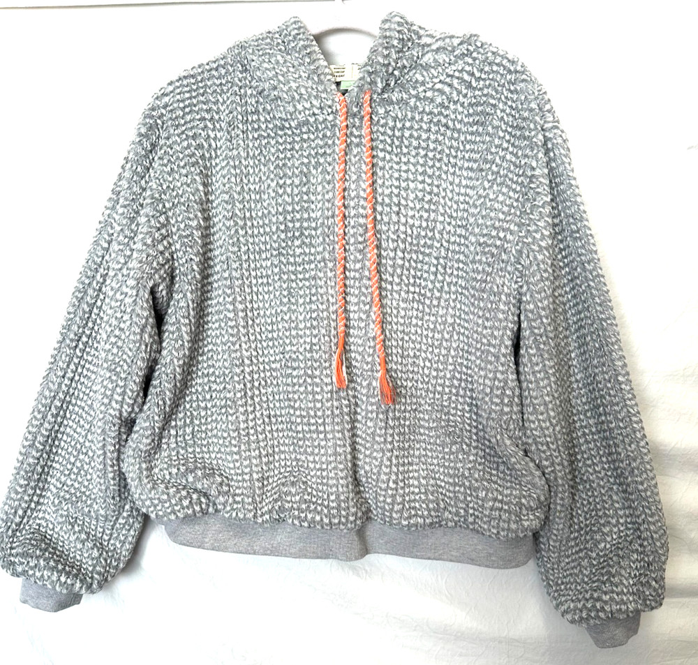 Anthropologie Saturday Sunday Large Gray Nanette Plush Sherpa Pullover Hoodie