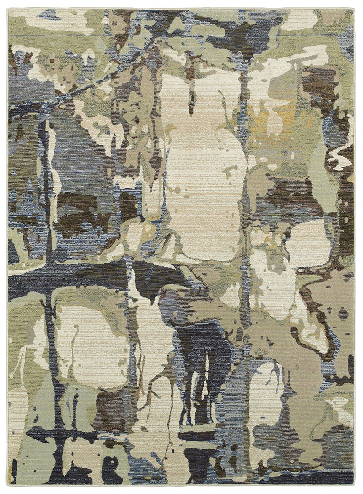 Blue Faded Abstract Rug with Curves & Splotches - 5x7 Feet 8027A-image