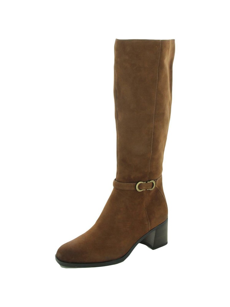 NATURALIZER Womens Brown Square Toe Stacked Heel Zip-Up Leather Heeled Boots 9.5