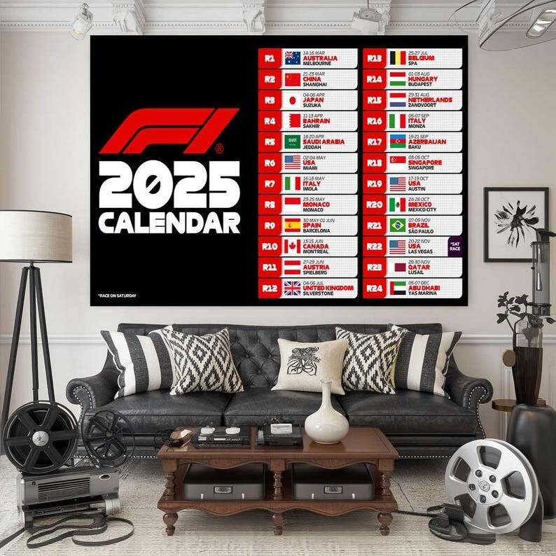 2025 F1 Calendar Official Poster Wall Art by FIA and Formula 1