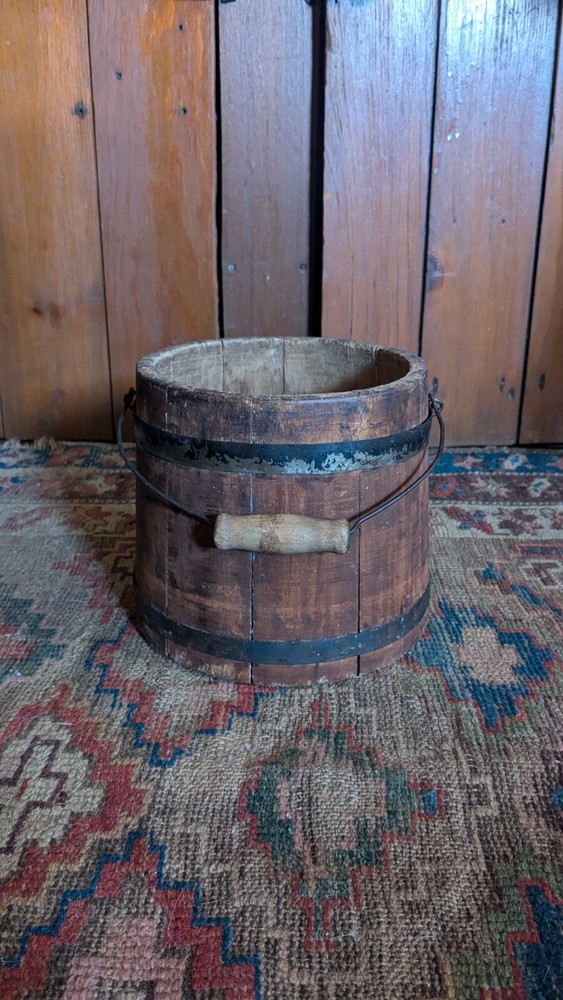 Sweet Antique Early Primitive Small Wood Firkin Sugar Bucket 7