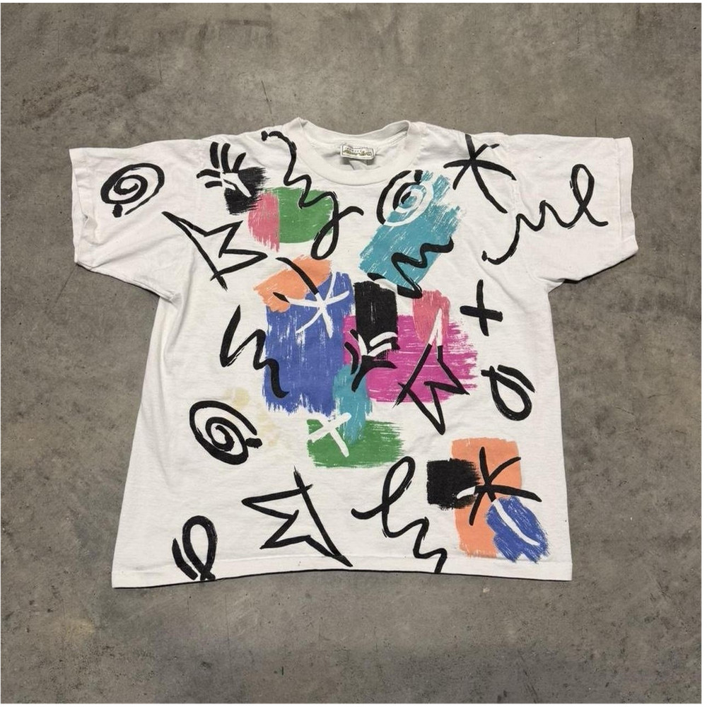 Vintage 80s Abstract Art Single Stitch Graphic Tshirt Size L-image