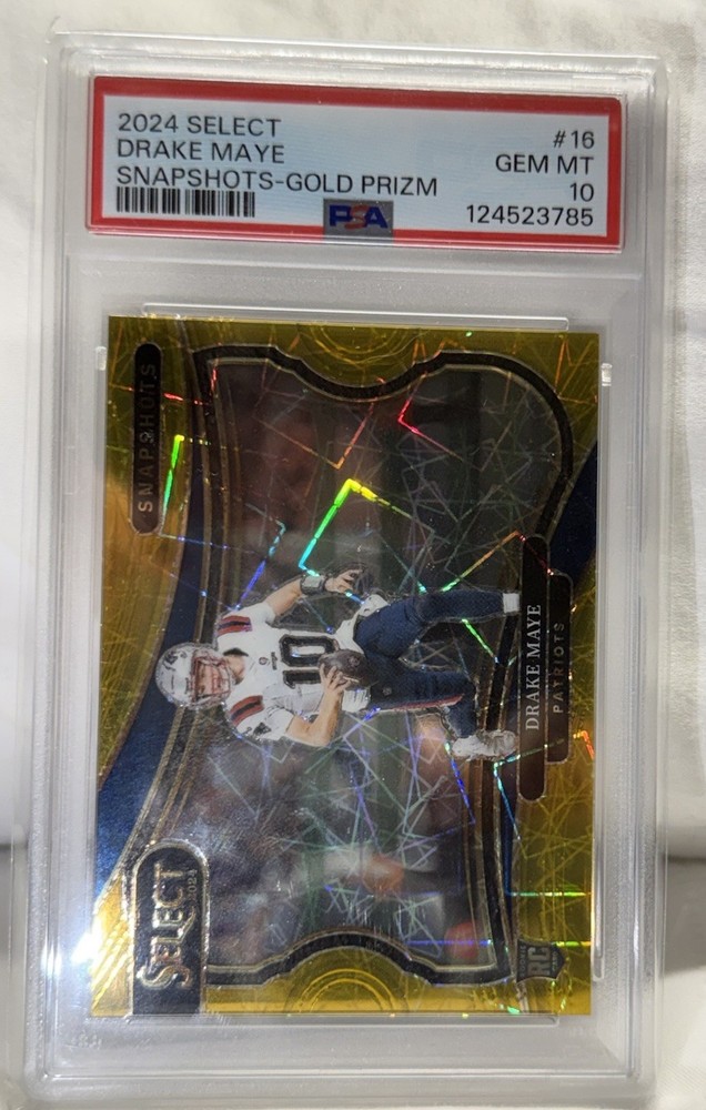 2024 Panini Select Drake Maye Snapshots Gold Prizm #16 /10 PSA 10 POP 1