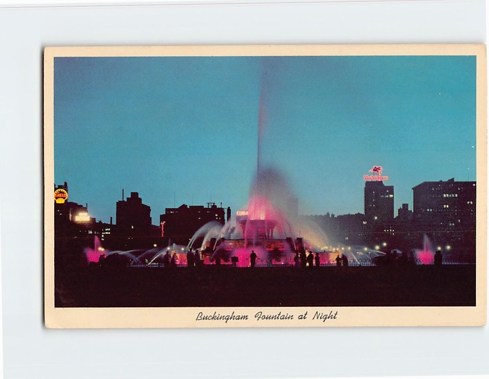 Postcard Buckingham Fountain at Night Chicago Illinois USA