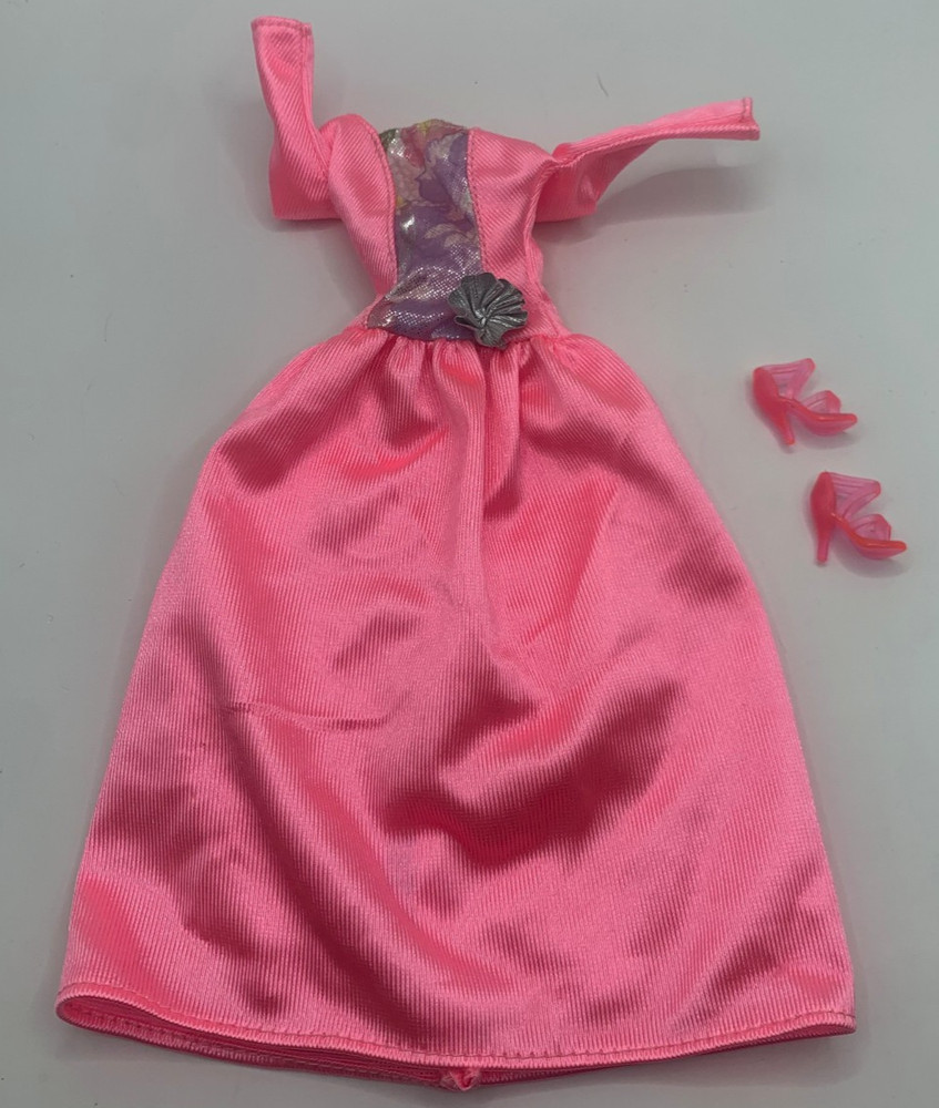 Vintage Barbie Doll Fashion Pack Outfit Shoes Pink Long Pastel Top Dress
