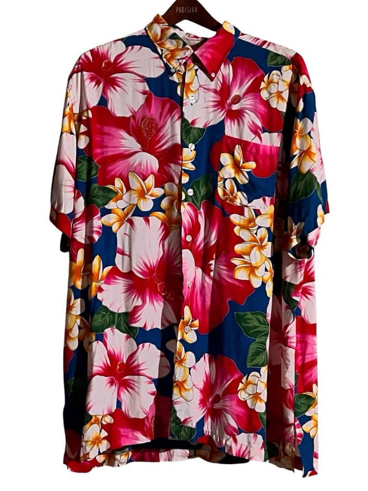 Vintage Ralph Lauren Hawaiian Shirt Mens X-Large Floral Hibiscus Aloha Camp