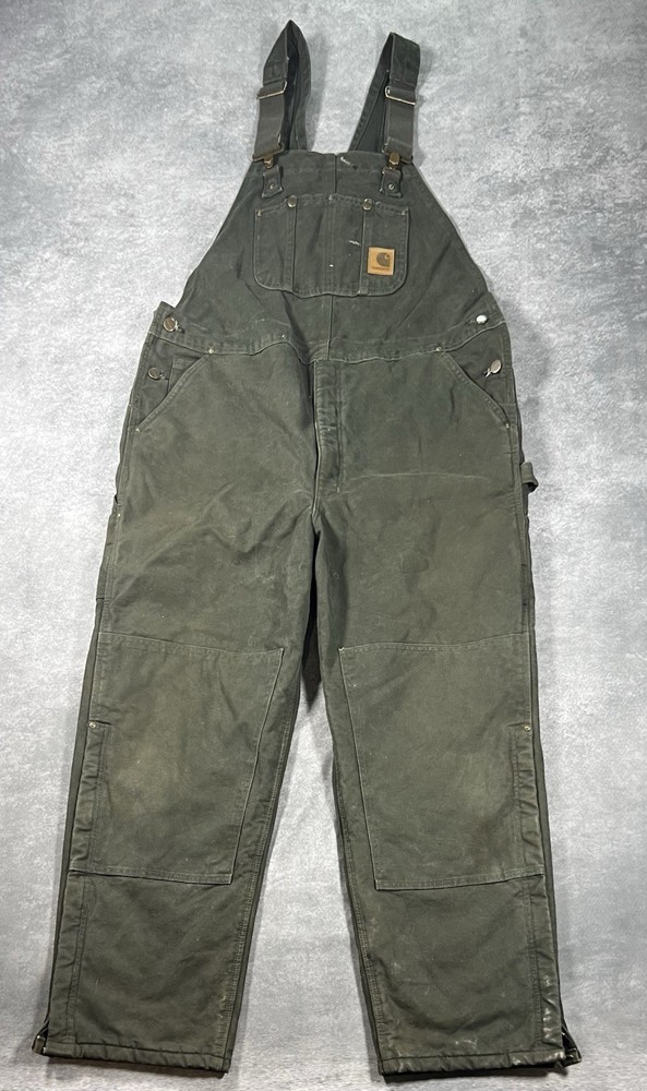 Vintage Carhartt Overalls Size 42x32 Green Insulated Work Duck Bib R27 MOS
