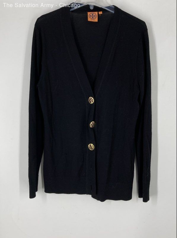 Tory Burch Womens Black Long Sleeve Button Front Cardigan Sweater Size XL