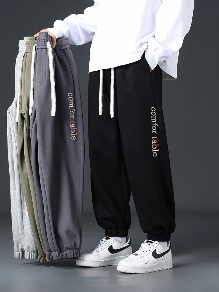 Men Sweatpants Spring Autumn Casual Baggy Jogger Pant String Banding Solid Color