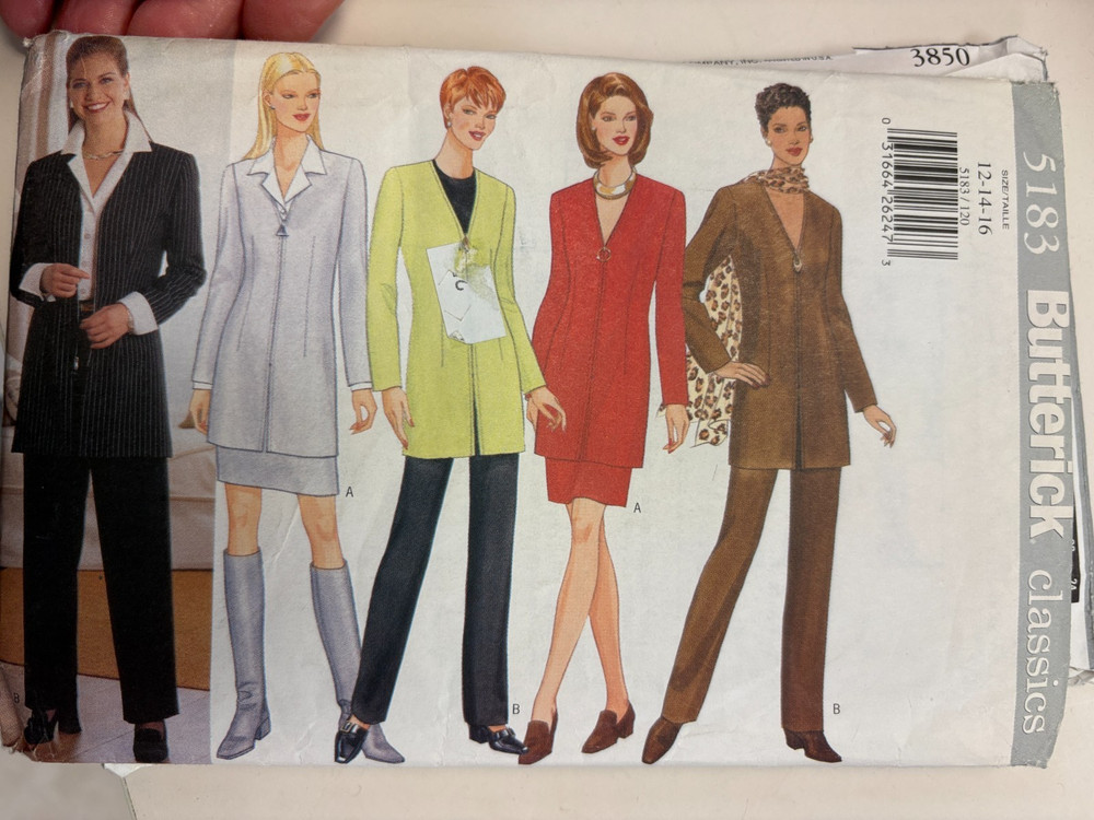 Butterick 5183 Pattern: Misses jacket-dress, pants, skirt, size 12-16 UNCUT