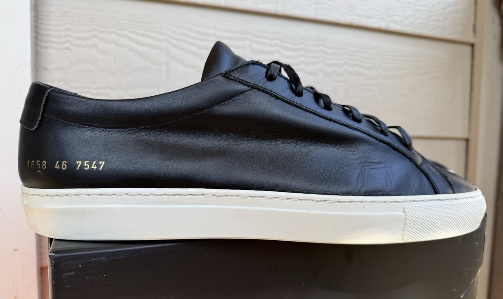 Common Projects Achilles Low 1658 Black Leather Sneakers EU 46 Mens Italy-image