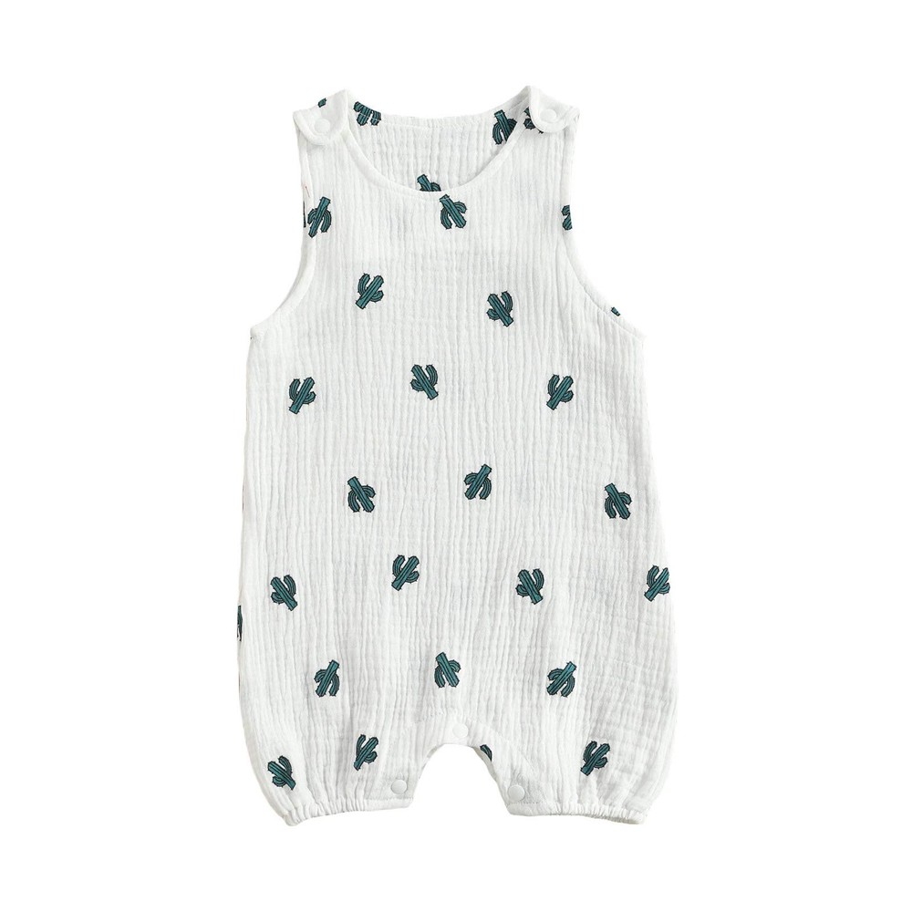 Infant Baby Girl Boy Cotton Linen Romper Sleeveless Cute Print Bodysuit Jumps...